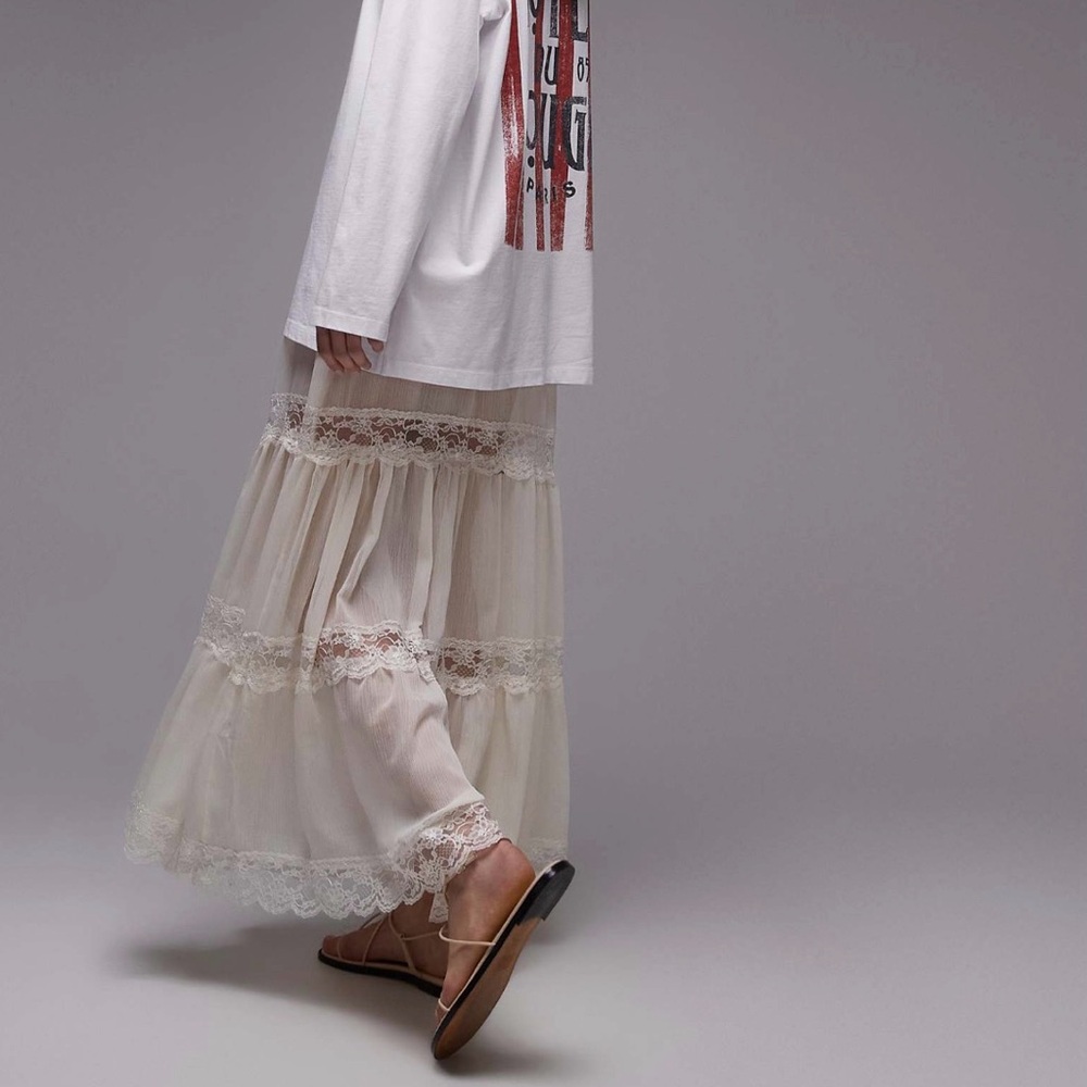 Topshop Sheer Maxi Skirt with Lace Inserts in Ivory - Picture 5 of 5